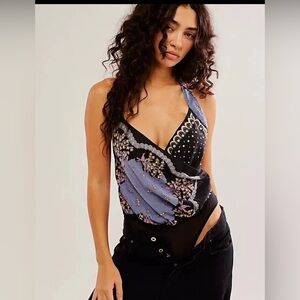 Free People Sweet Thing Bodysuit Intimately Floral Printed NWT Cross Back XS